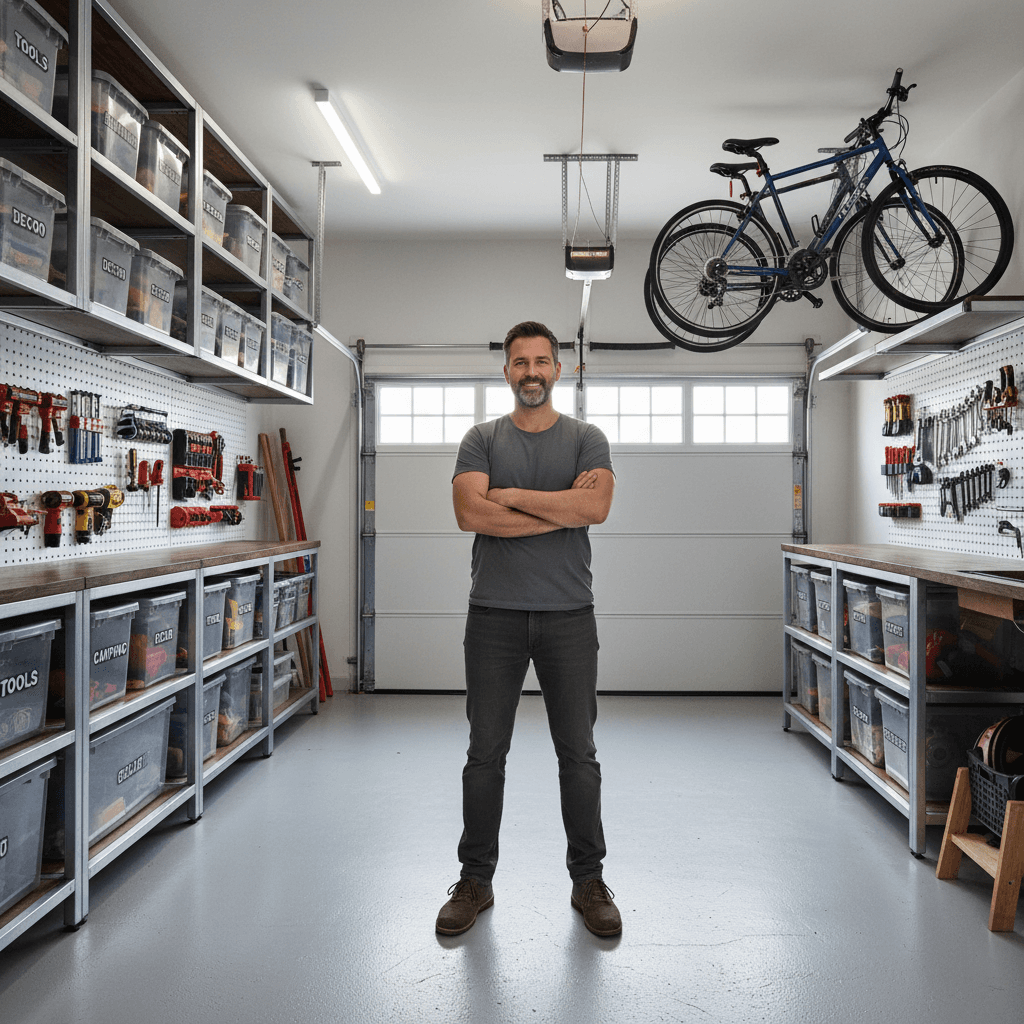 Clean organized garage with storage solutions