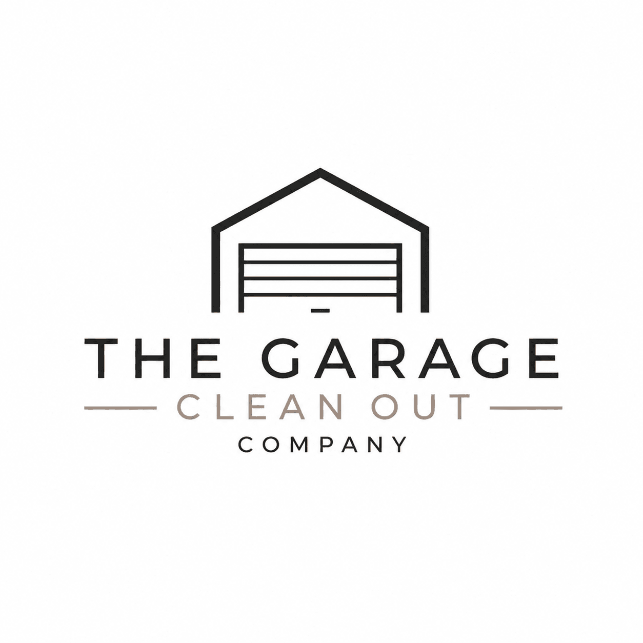 Logo for The Garage Clean Out Company featuring a simple black outline of a garage.
